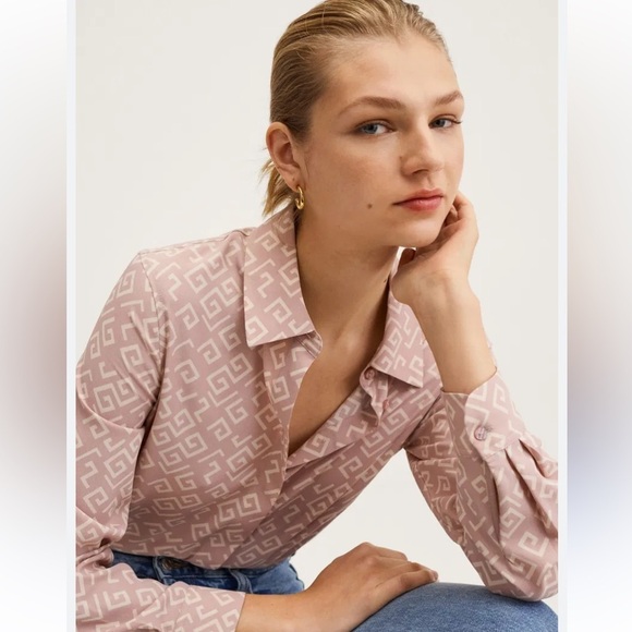 Mango Geometric Patterned Pink Blouse - Picture 2 of 7